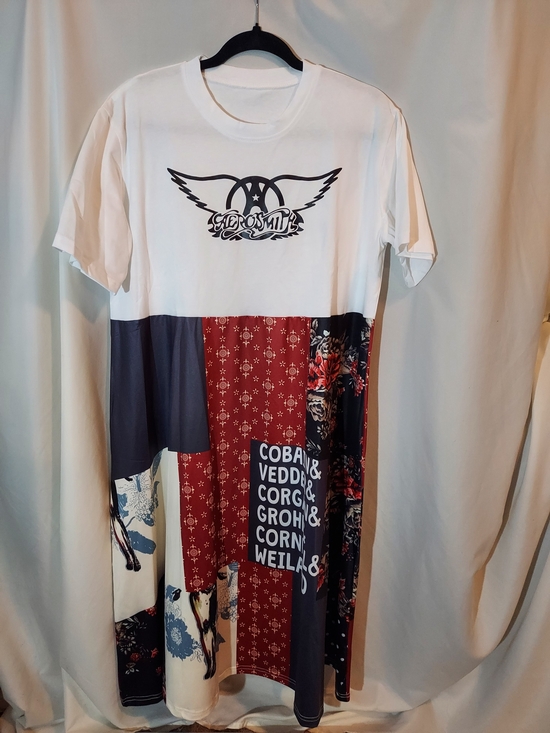 Neonaboutiques Dresses & Skirts - Neonaboutiques Upcycled Aerosmith Patchwork Grunge Maxi T-Shirt Dress Boho XL